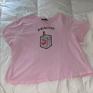 pink ‘peachy’ tee shirt, milk w peach